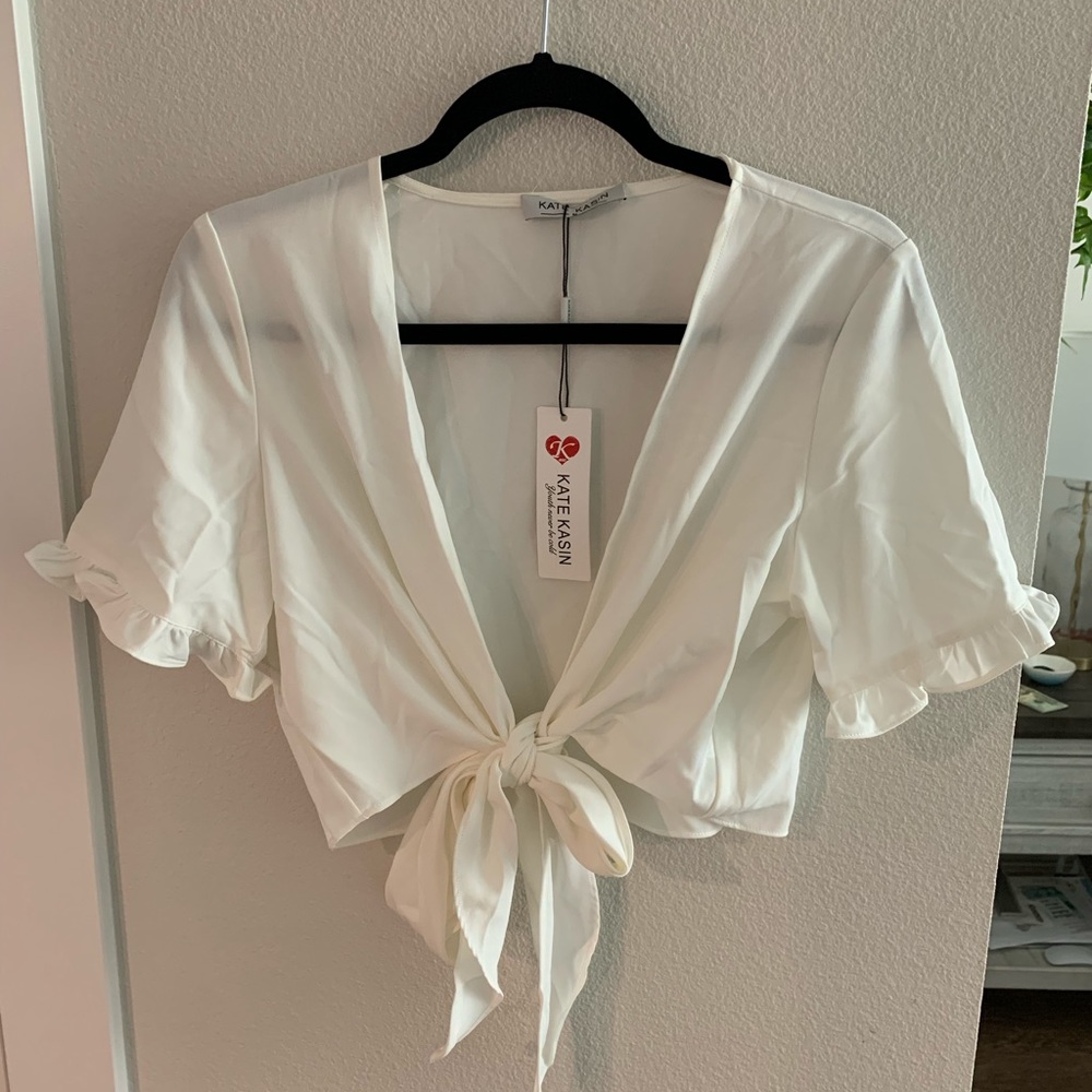 NWT White tie crop top
